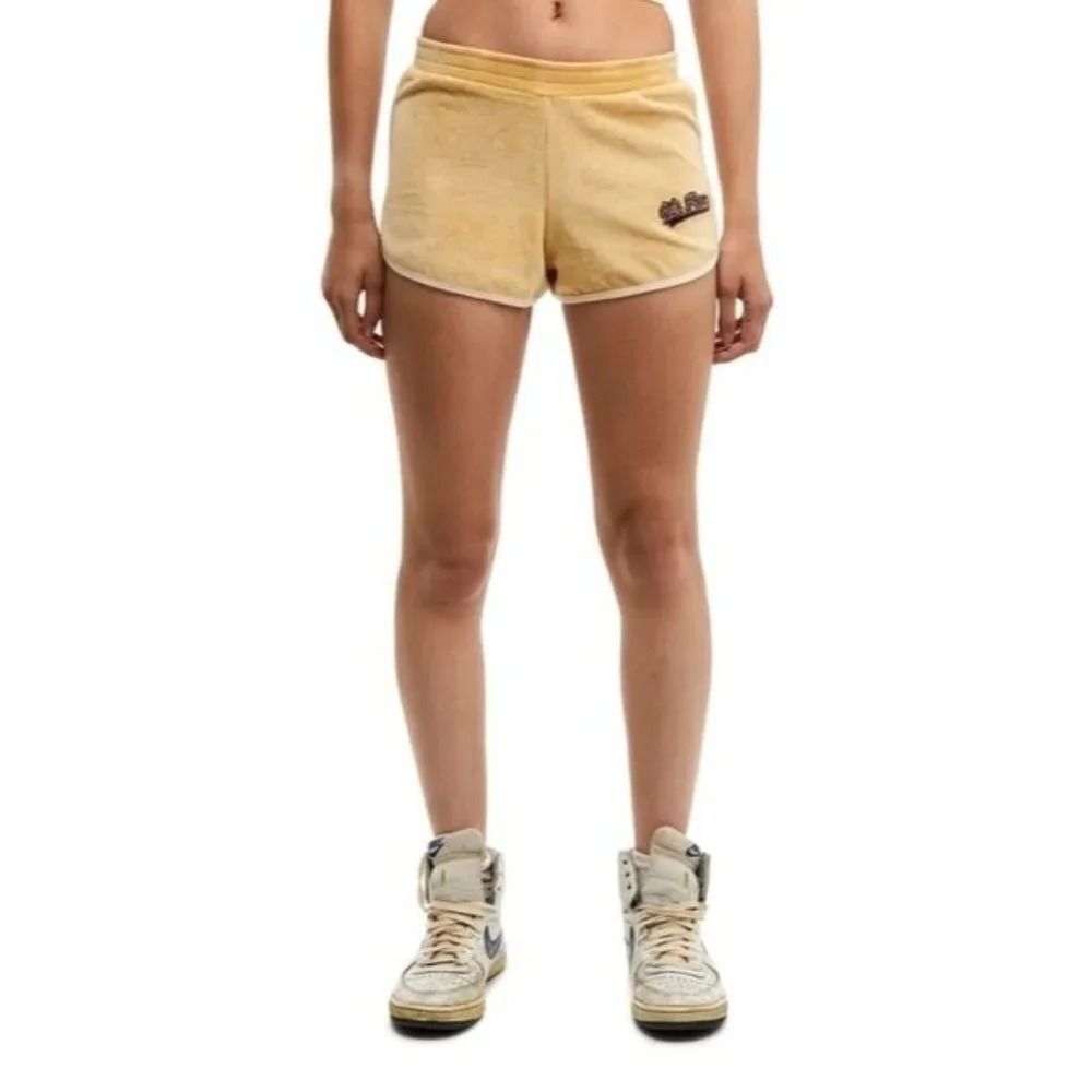 Iets Frans Women's Velour Logo Runner Shorts In Tawny Port Size‎ L NWT